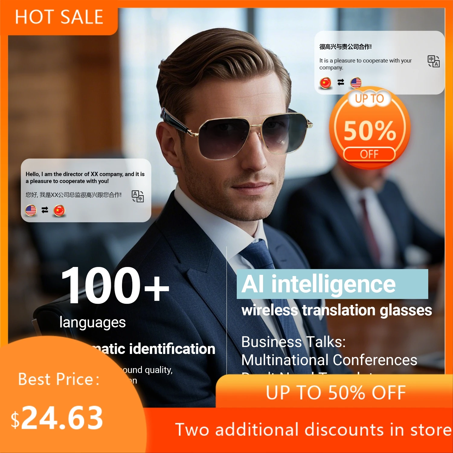 New AI Translation For Over 100 Languages Anti Purple Light Listening To Music Calling Intelligent Bluetooth Glasses Hot 2026