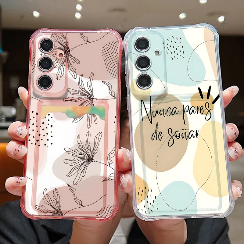 Line Flowers Case For Samsung S26 S25 Ultra S24 S23 S22 S21 FE A15 A16 A17 A35 A36 A37 A54 A55 A56 A57 5G Card Slot Back Cover