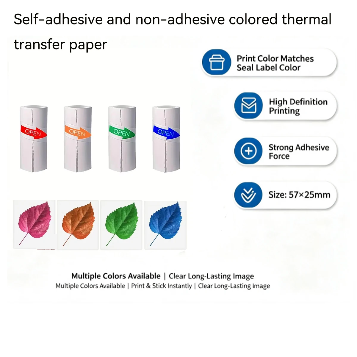 Color Thermal Paper 57×25mm Self‑Adhesive / Non‑Adhesive Print Color Matches Seal Label for T02 Mini Pocket Portable Printer Sti
