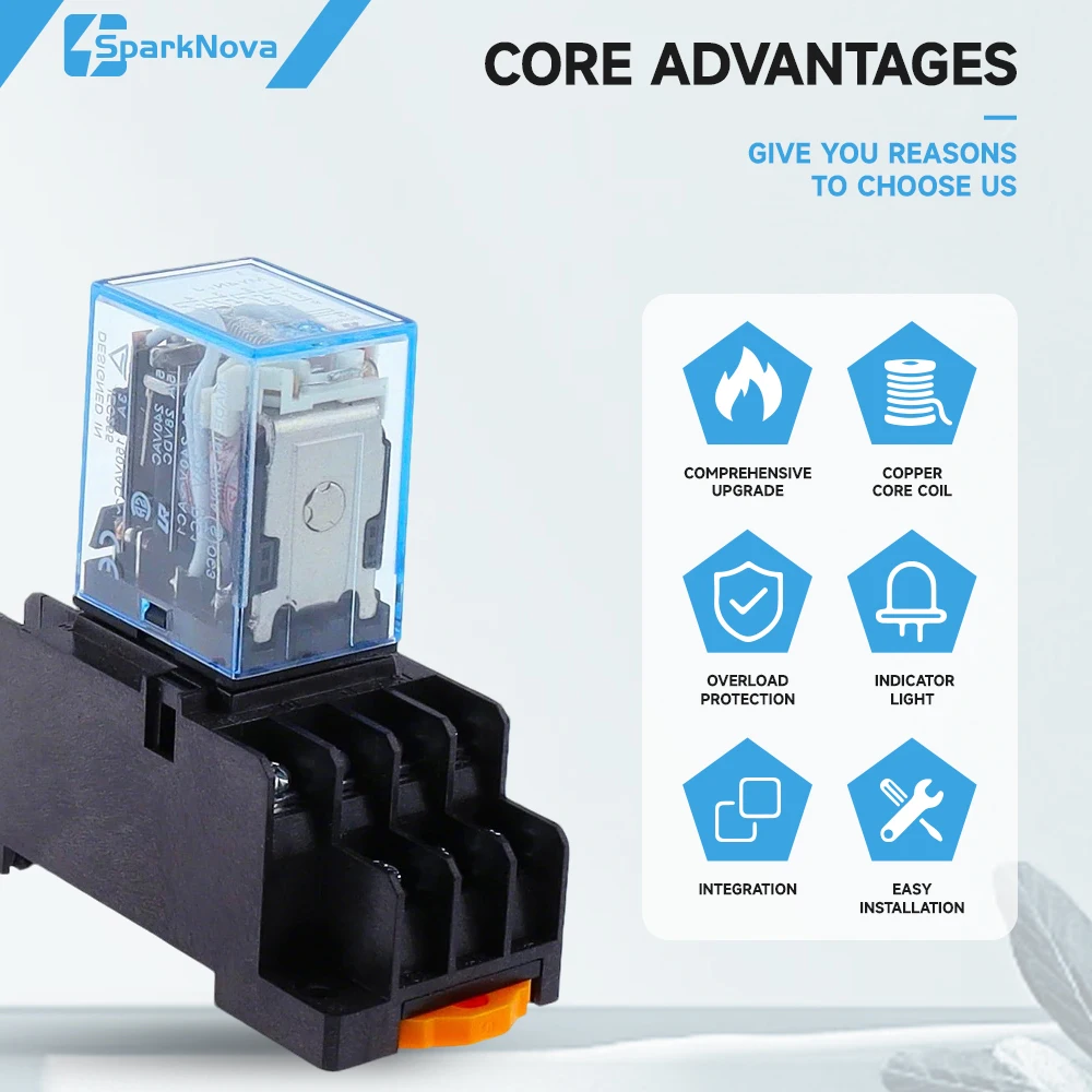 5pcs MY2NJ MY4NJ DIN Rail Mount Power Relay 12V 24V DC 110V 220V AC 2NO 2NC with Socket Base Micro Mini Industrial Control Relay