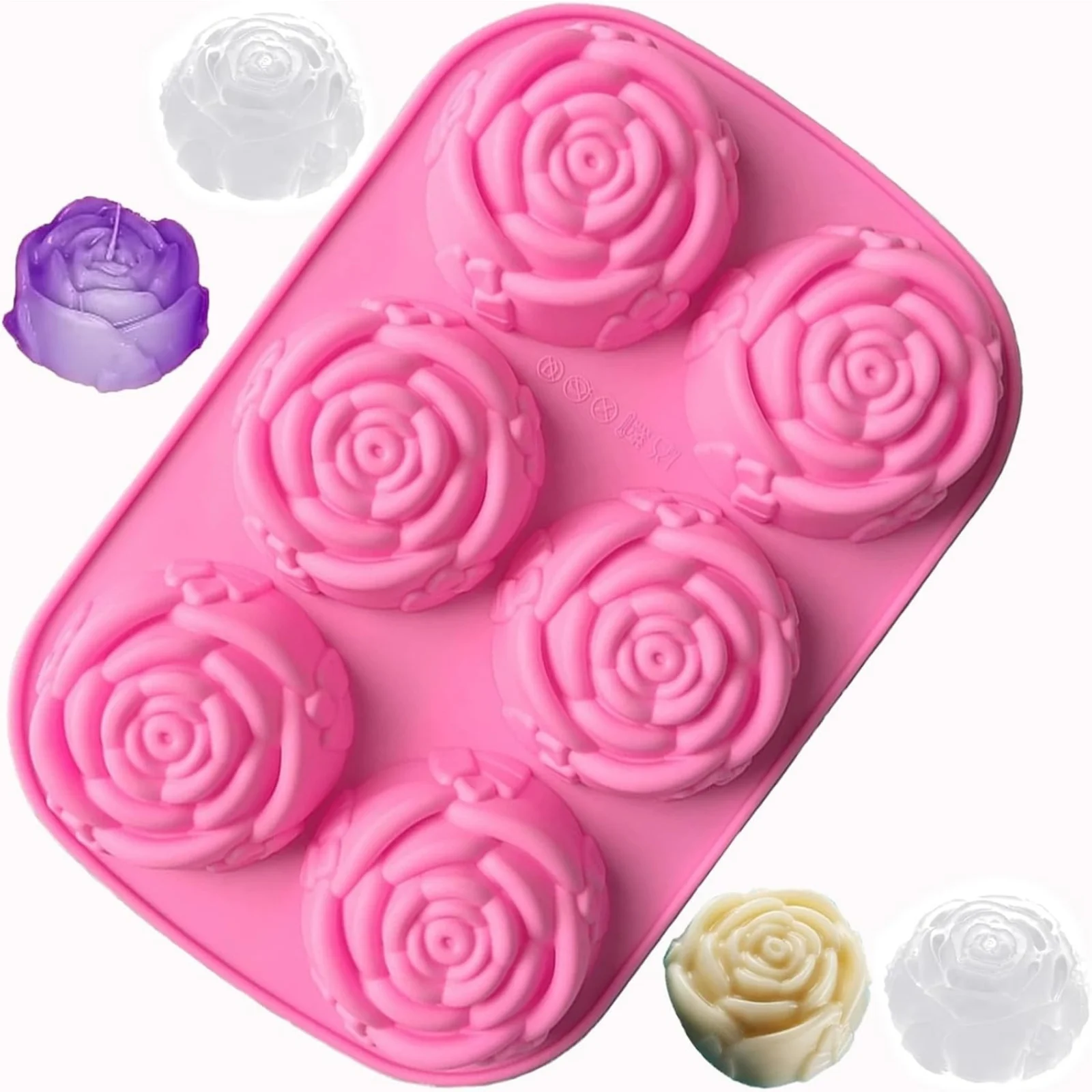 Molde de silicona con forma de rosa, molde para cubitos de hielo con forma de flor grande de 6 cavidades, molde de chocolate hecho a mano de calidad alimentaria para jabón, mousse y pastel, 1 unidad