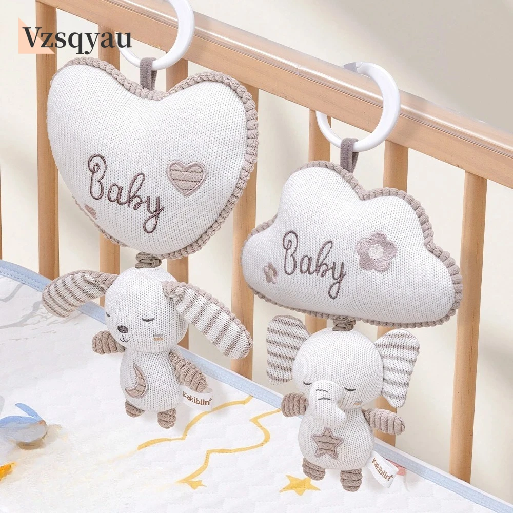 طفل حشرجة الموت لعربة قابلة للتعليق الأرنب عربة دمية شخشيخة لطيف الأرنب دمية مع صندوق تشغيل الموسيقى الغزل الحياكة الفن لأسرة السرير #1