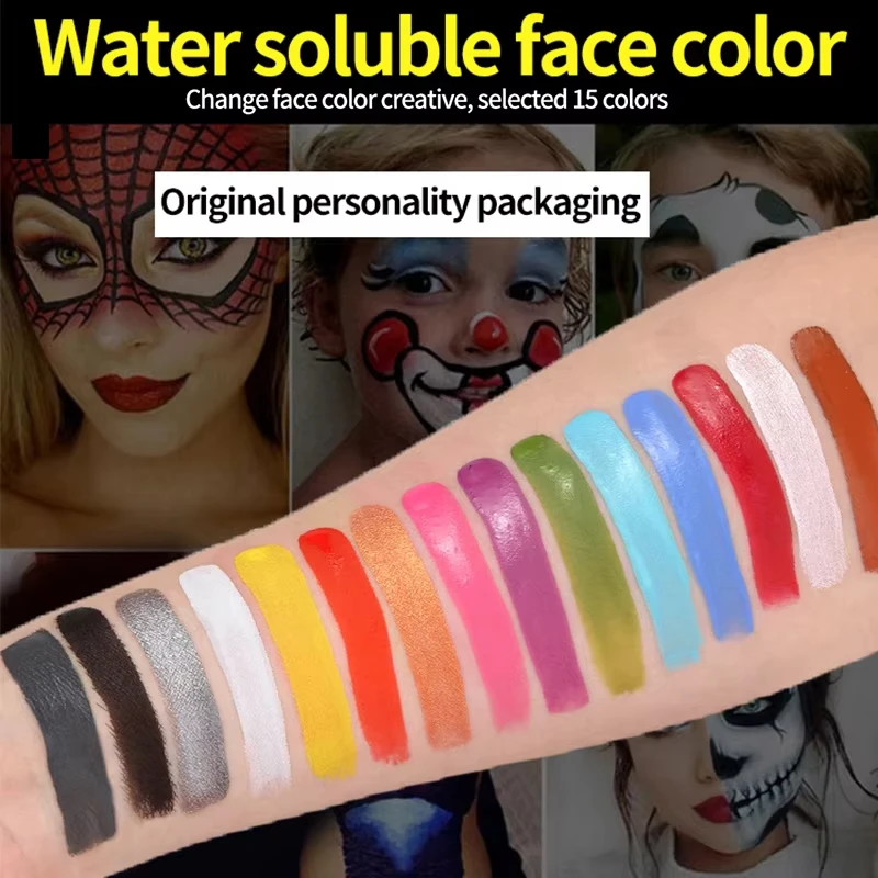 15 Colors Face Body Painting Non Toxic Water Paint with Brush Christmas Halloween Makeup Party Tools body paint palette