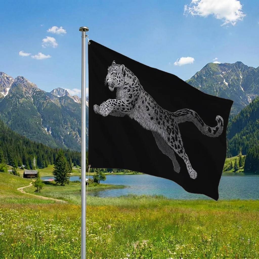 Snow Leopard Leaping Illustration Flag Lightweight Polyester Hanging Wall Decor for Indoor Outdoor