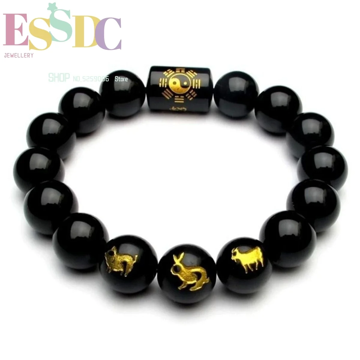 

Wholesale Of Natural Obsidian Bead Bracelet With Agate Zodiac Three In Five Element Beads Charm Jade Jewelry Fashion Women's Men