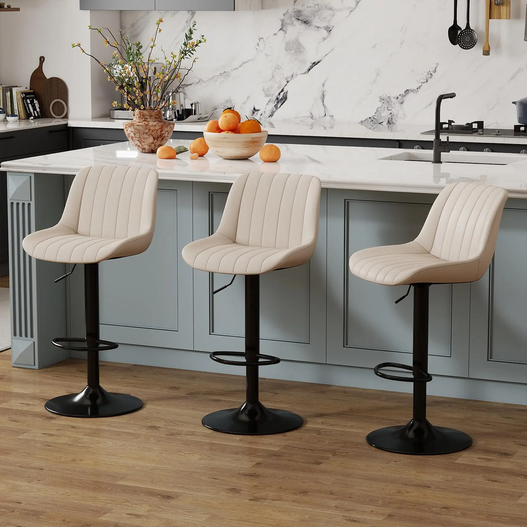 Adjustable Faux Leather Bar Stools Set of 3