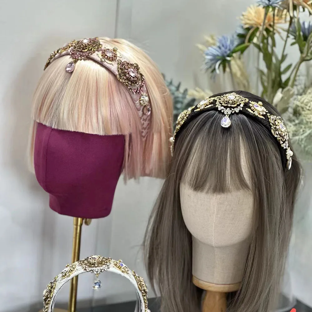 Heavy Headmade Baroque Luxury Shiny Rhinestone Hairband Hair Accessories Wide Band Headband For Women Girls Wedding Party 459