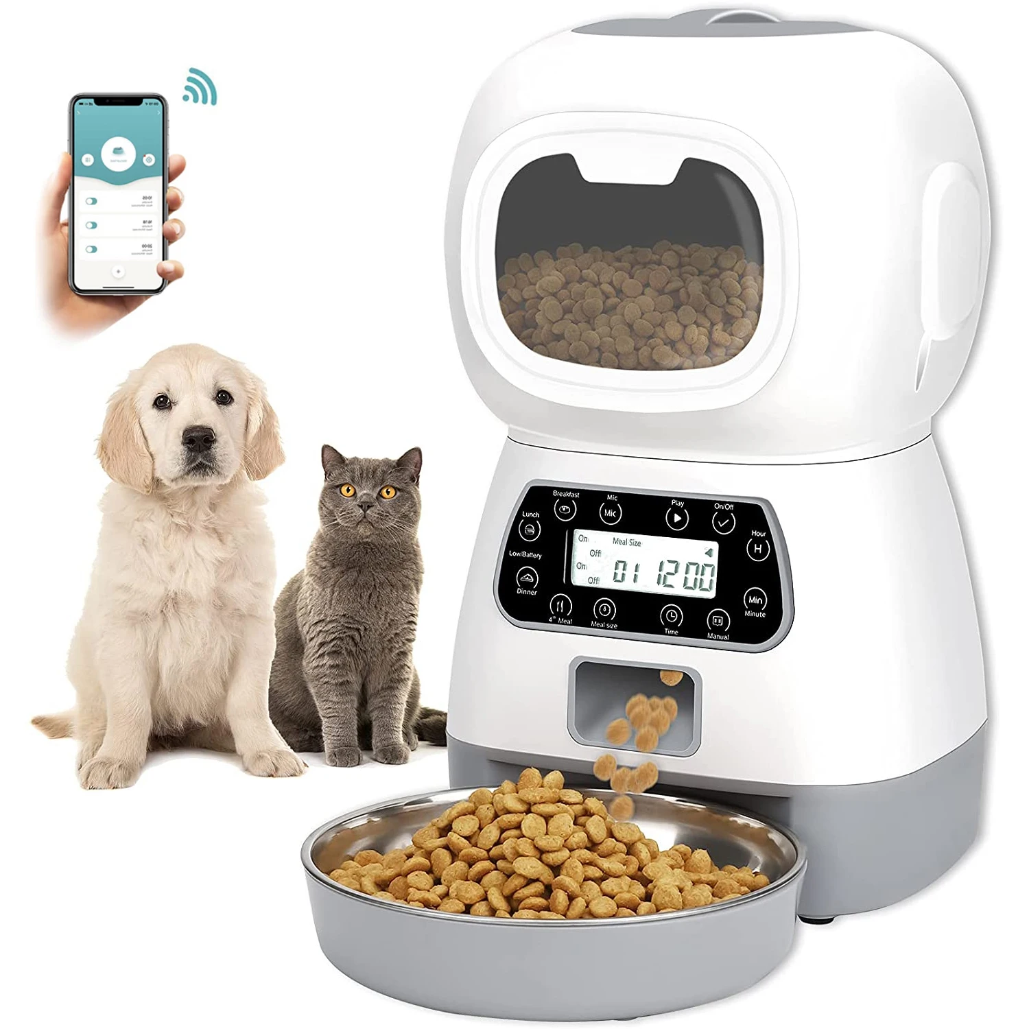 

Automatic Pet Feeder 3.5L Food Dispenser for Cats and Dogs Timed Cat Feeder with Twist Lock Lid Memory Function Wifi Recording