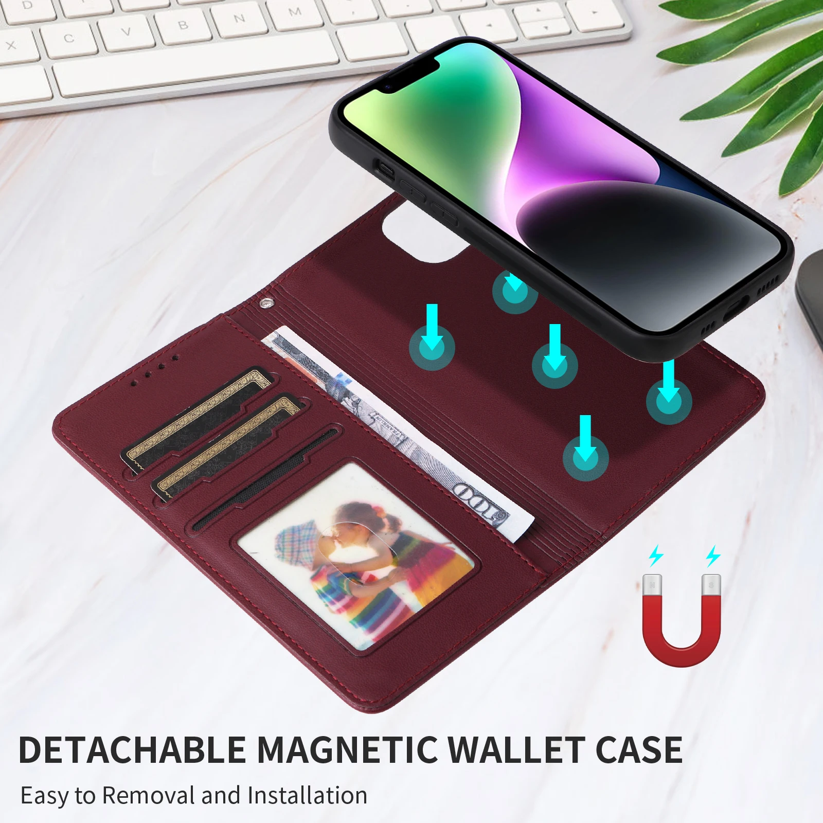 2 in 1 Detachable Magnetic Cover for Xiaomi Mi 13T Pro POCO C65 F6 M6 Pro 5G X6 Case Leather Flip Card Slots Wallet Wrist Strap