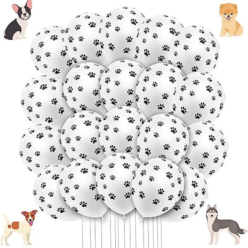10 Stück Tier-Hunde-Latexballons Hunde-Geburtstag Kinder-Babyparty Ballondekoration Spielzeug Schwarz-Weiß Hundepfoten-Abdruck Zubehör