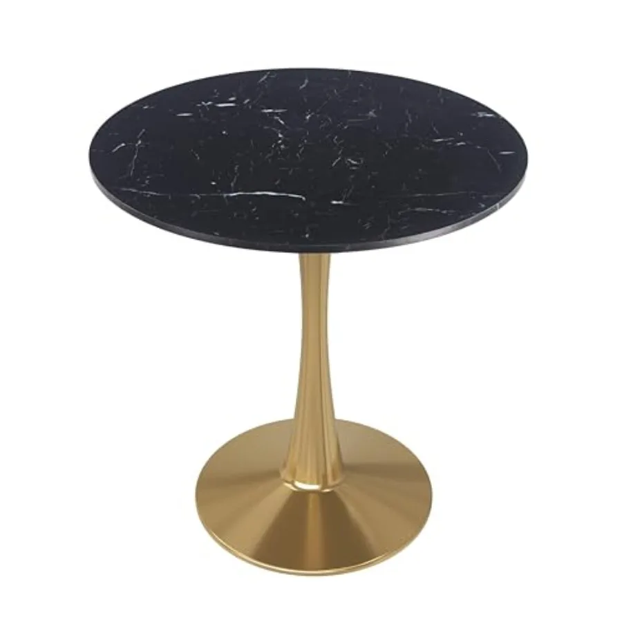 

31 Wide Round Dining Table with Black Marble Top and Gold Stainless Steel Pedestal Base Mid-Century Cafe Kitchen Dining Room Fu