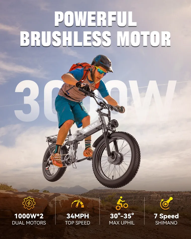 Electric Bike 2000W 52V 25AH AWD Dual Motor 24" Fat Tire Folding ebike New image 5
