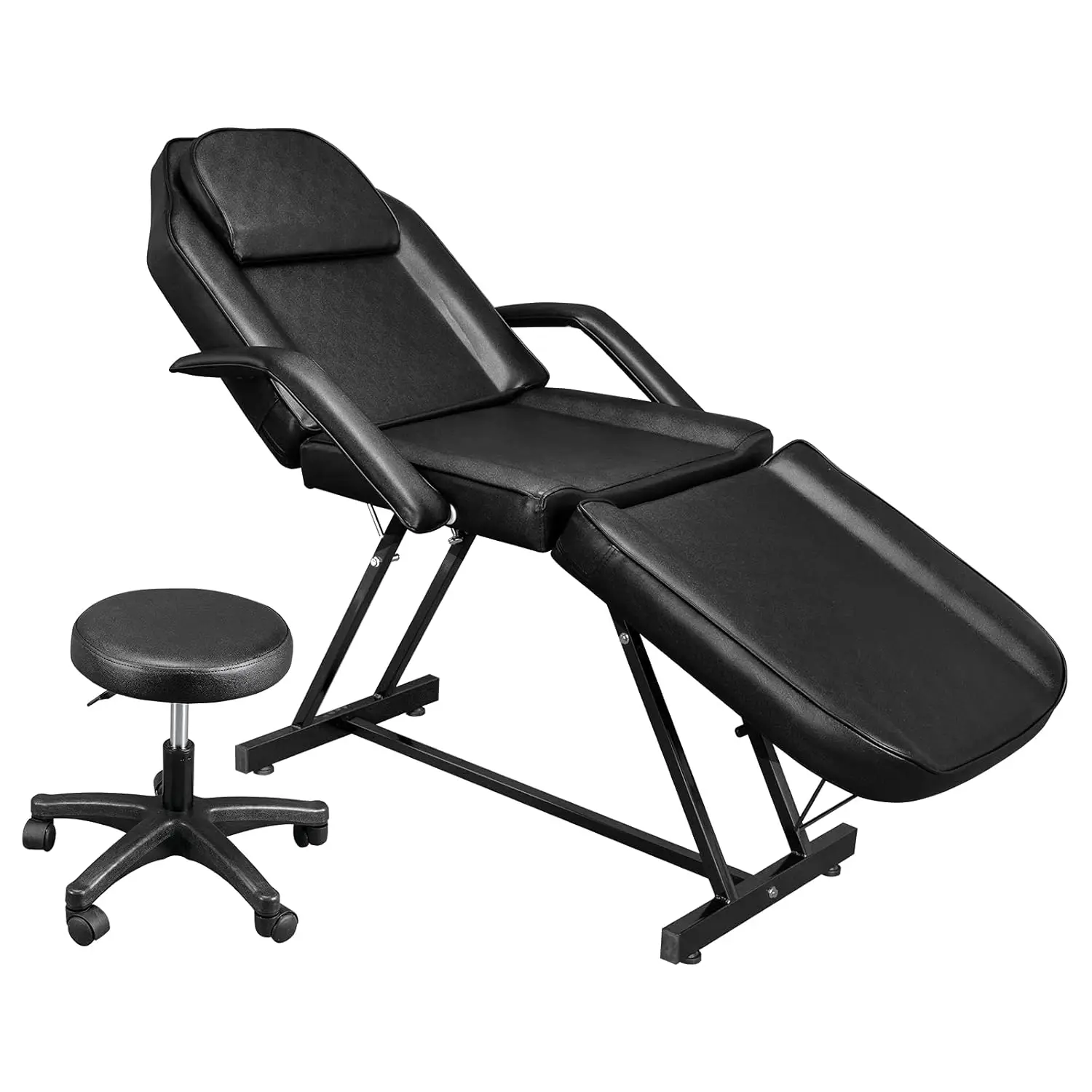 3-Section Adjustable Facial Bed Massage Table with Hydraulic Stool for Salon Spa Barber Tattoo,Black,Custom