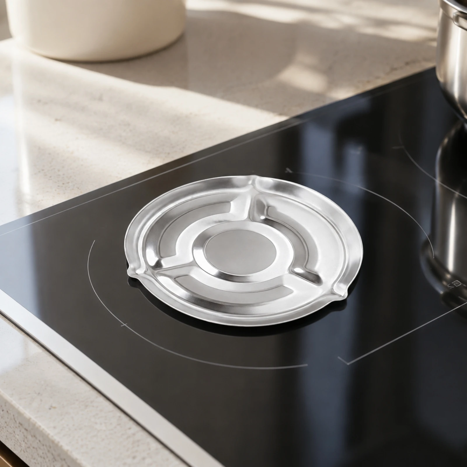 Stainless Steel Boil-over Disc Easy to Clean Stainless Steel Boil-over Guard Foam Stopping Disc with Venting Channels Compact