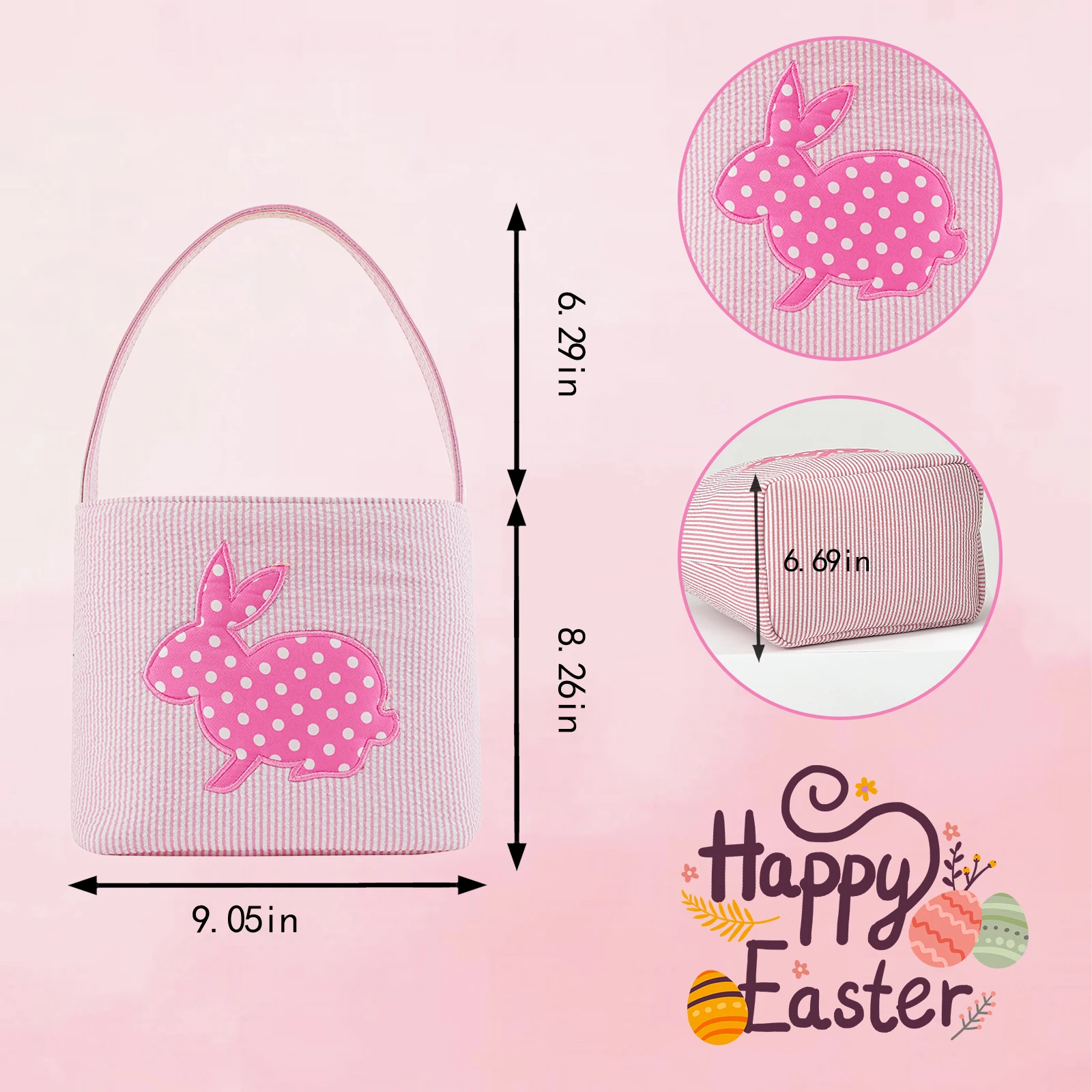 Seersucker Pasen Emmer Gedrukt Dot Konijn Plaid Bunny Mand Canvas Kids Eieren Hunt Draagtas Gift Bag Speelgoed Party Handtas