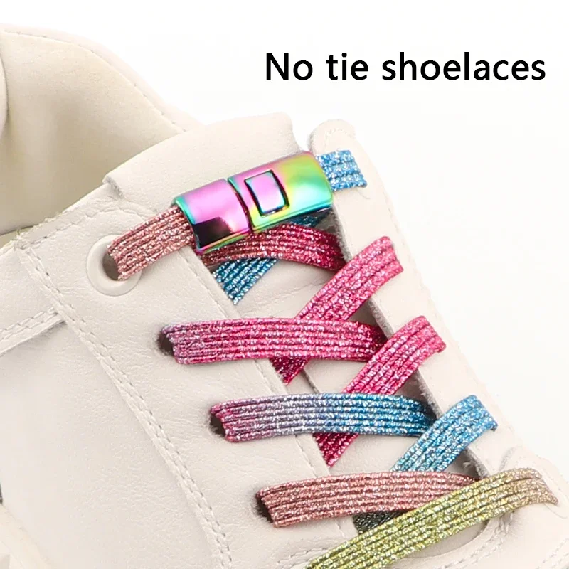 

Colorful Elastic Shoelaces Without Ties Easy To Use Rainbow Shoe Laces Flats for Sneakers with Press Metal Lock Lazy Shoes Lace