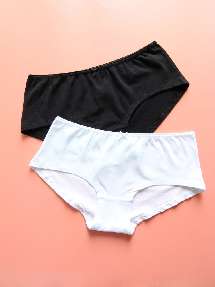 Breathable Micro Cotton Ladies Underwear Low Waist Pants Comfortable Loose Fit Black White Pure Color Home Shorts