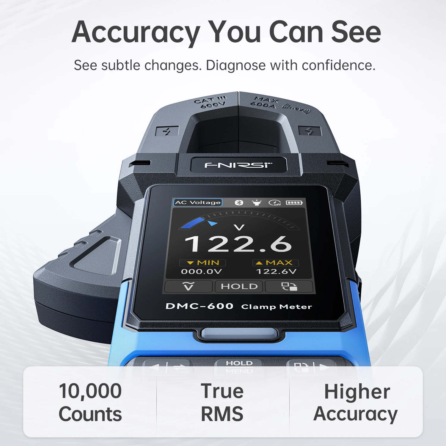 FNIRSI DMC-600 Bluetooth Digital Clamp Meter 600A True RMS 10000 Counts NCV Multimeter with Curve Data Record Anti-Burn