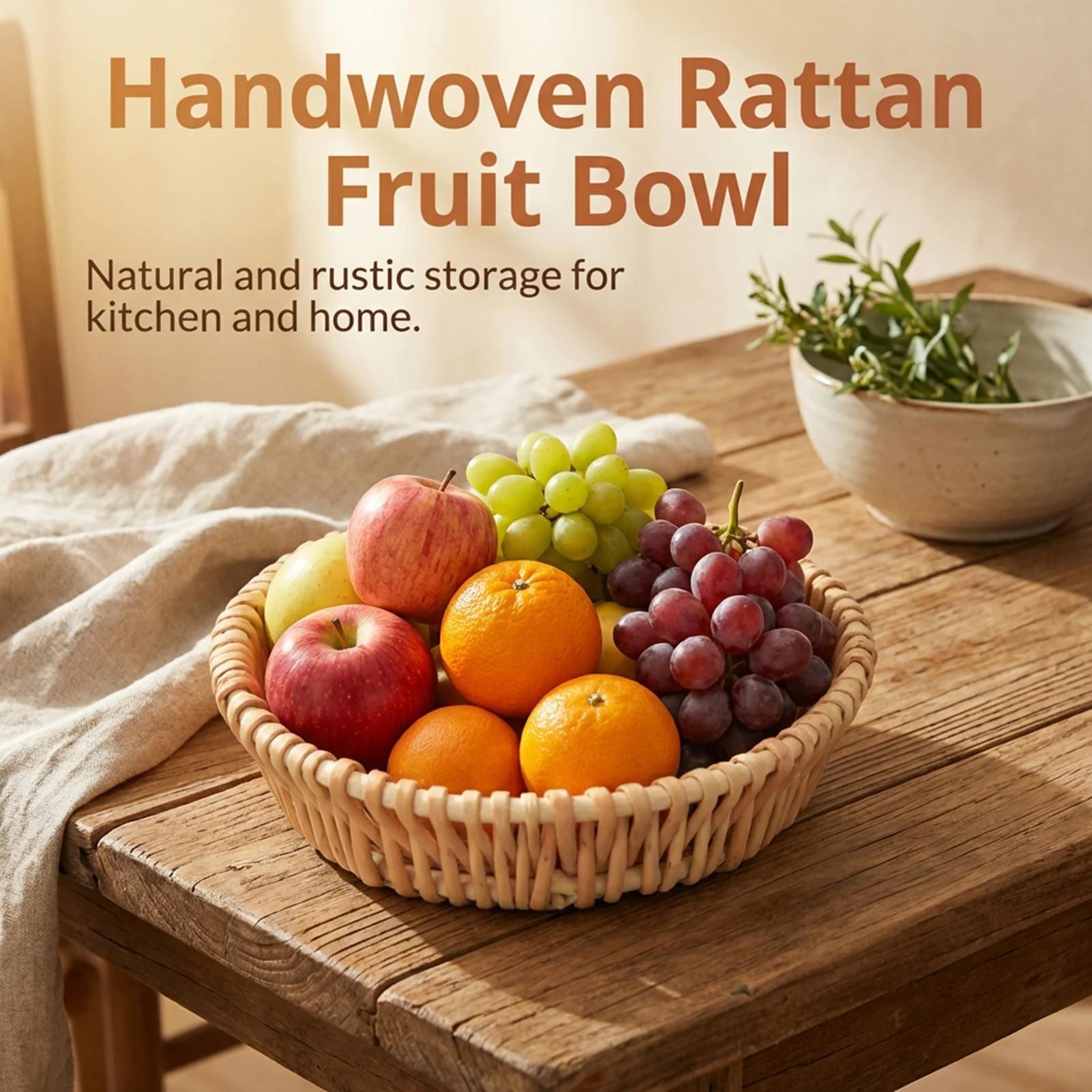 Cesta de Mimbre Hecha a Mano para Almacenamiento, Cesta de Mimbre Natural Tejida para Frutas, Pan, Pasteles, Bocadillos, Tazón para Servir, Cesta de Mimbre para Cocina, Comedor y Hogar