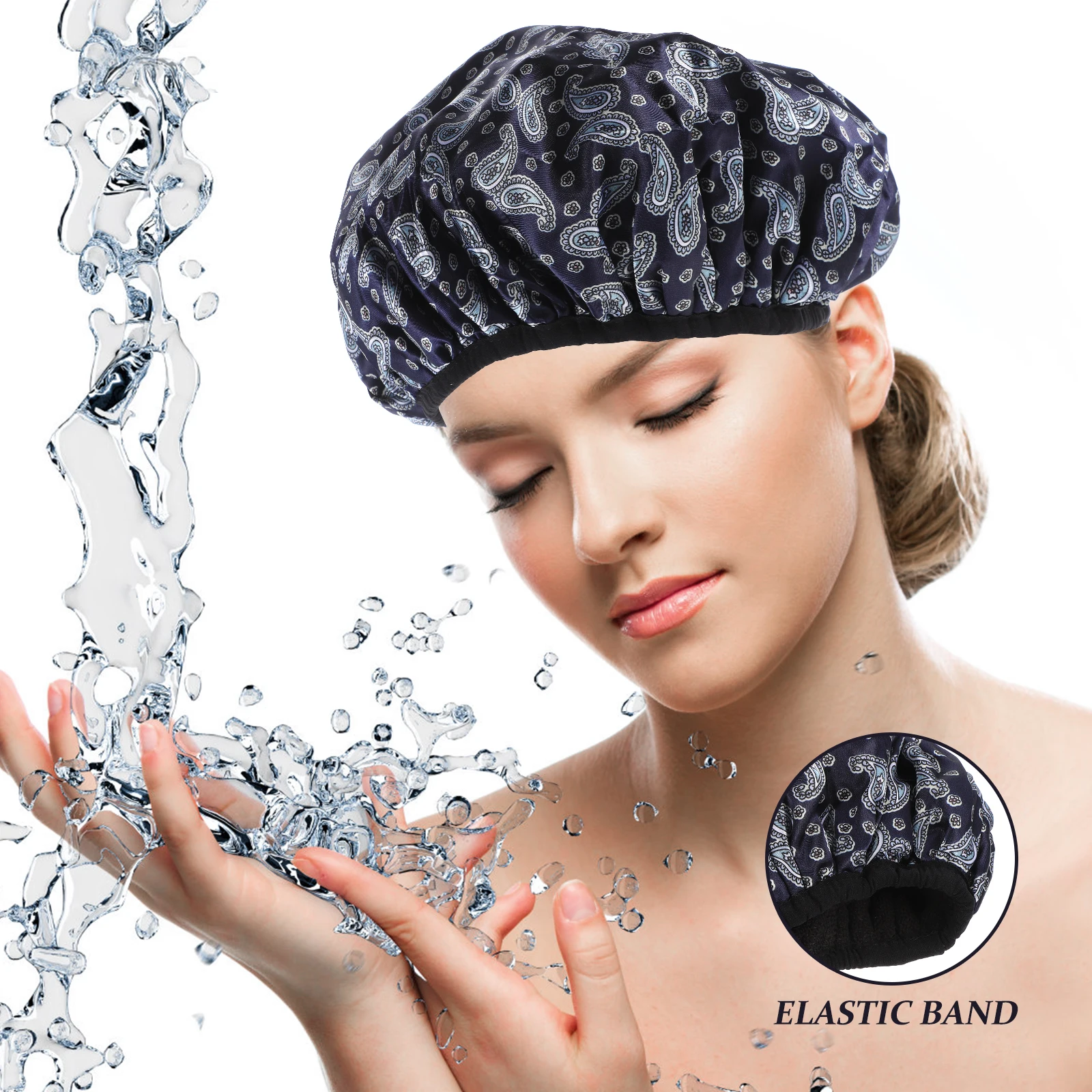 

Waterproof Bathing Cap 2 Pack Shower Hat Portable Bath Cap For Women Hair Bonnet Dry Makeup Spa Sleep Comfortable Elastic Soft