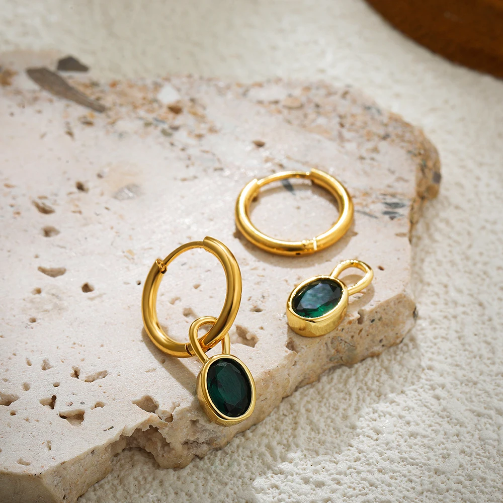 Delicate Multicolored Oval Crystal Dangle Earrings for Women Small Circle Gold Color Hoops Huggie Earring Party Jewelry Gifts