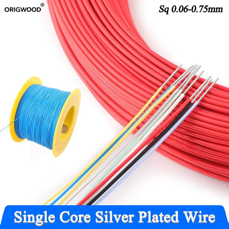 2/10/30/50M Silver Plated Wire Sq0.06/0.08/0.12/0.2/0.5/0.75mm Single Core 300V Copper Cable FEP Insulated Headphone HiFi Audio