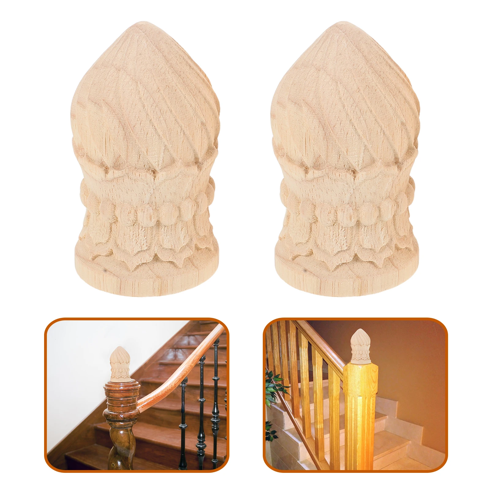 

2pcs Wooden Finials Unpainted Solid Carved Decorative Tops For Staircases Bed Posts Curtain Rods Diy Crafts Sturdy Unfinished