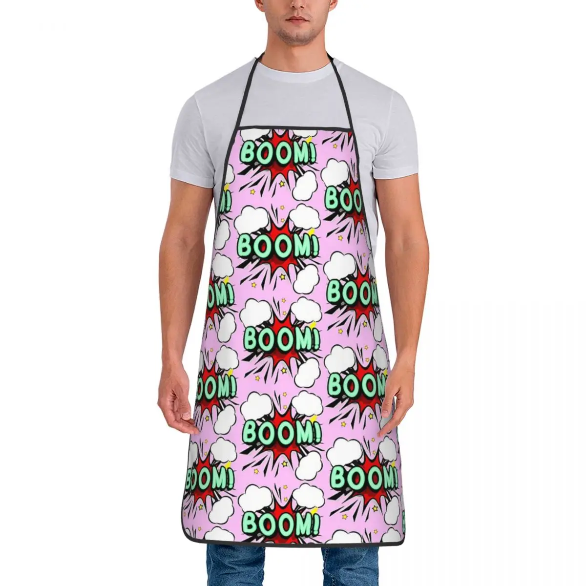 Unisex Fashion BOOM Pink Apron Women Men Chef Tablier Cuisine for Cooking Kitchen Baking Comic Book Lover Cuisine for Painting