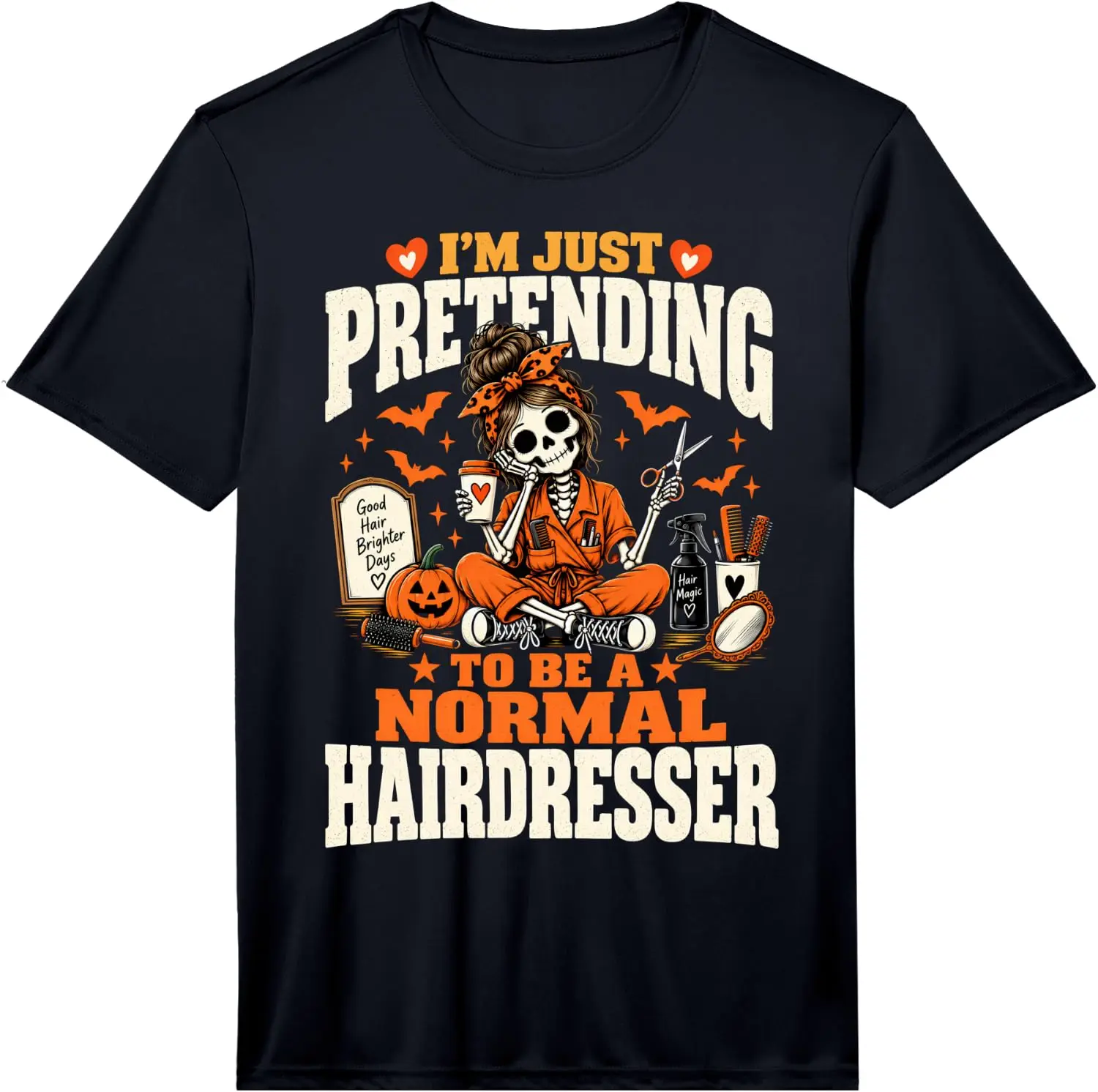 Men's Halloween Hairdresser Performance T-Shirt Men's Spooky Halloween Graphic Print T‑Shirt, Crew Neck Short Sleeve Casual Cotton Tee For Holiday Party Daily Street Wear.