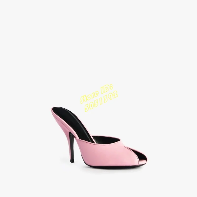 

Peep Toe Pink Slippers Stiletto Thin High Heel Slip On Shallow Matte Leather Runway 2026 Summer Women Dress Shoes Handmade