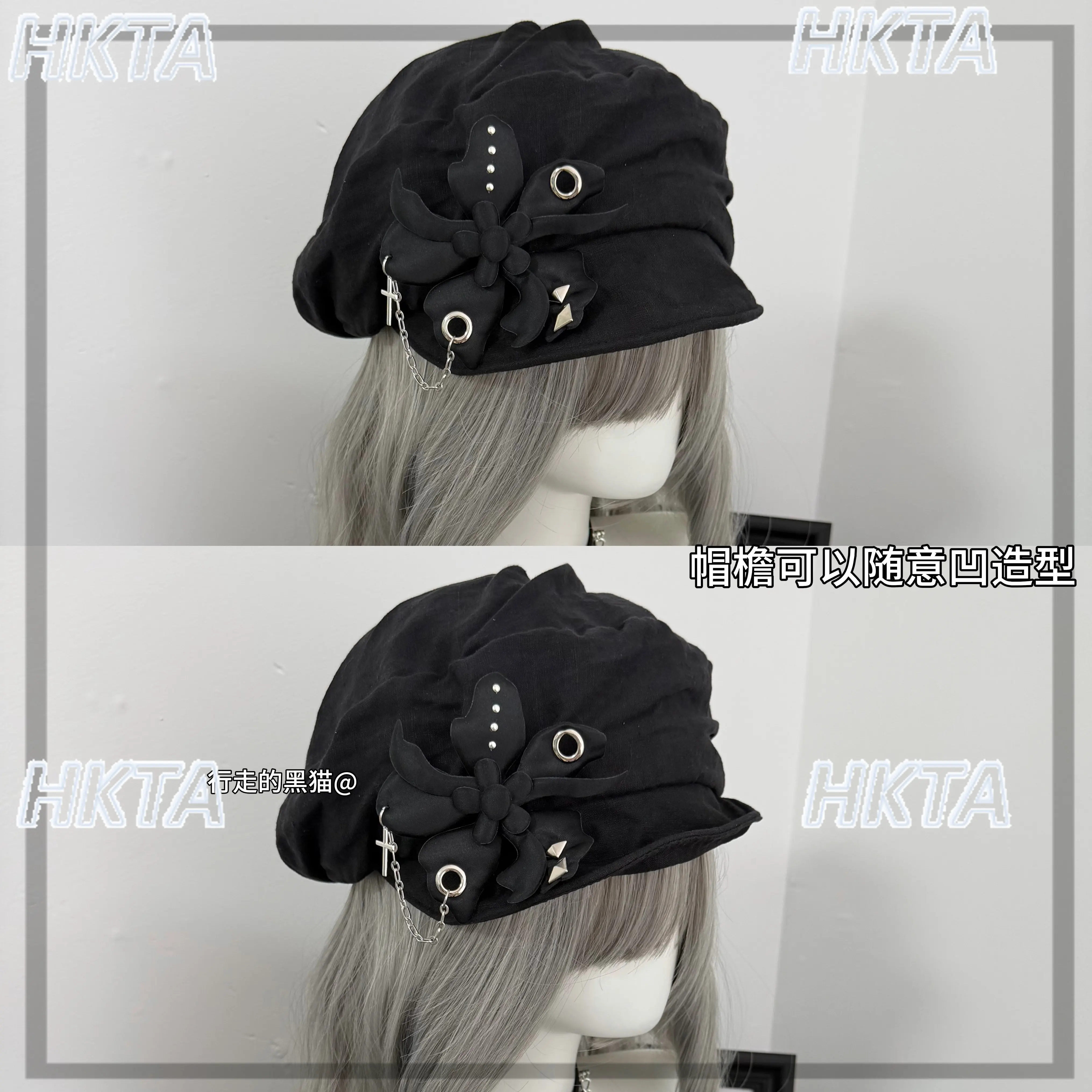 Original Y2k Punk Black Hat Women's Cap Millennium Hot Girls Cross Dark Japanese Style Cosplay Beret Pile Hats Summer Sun Hat