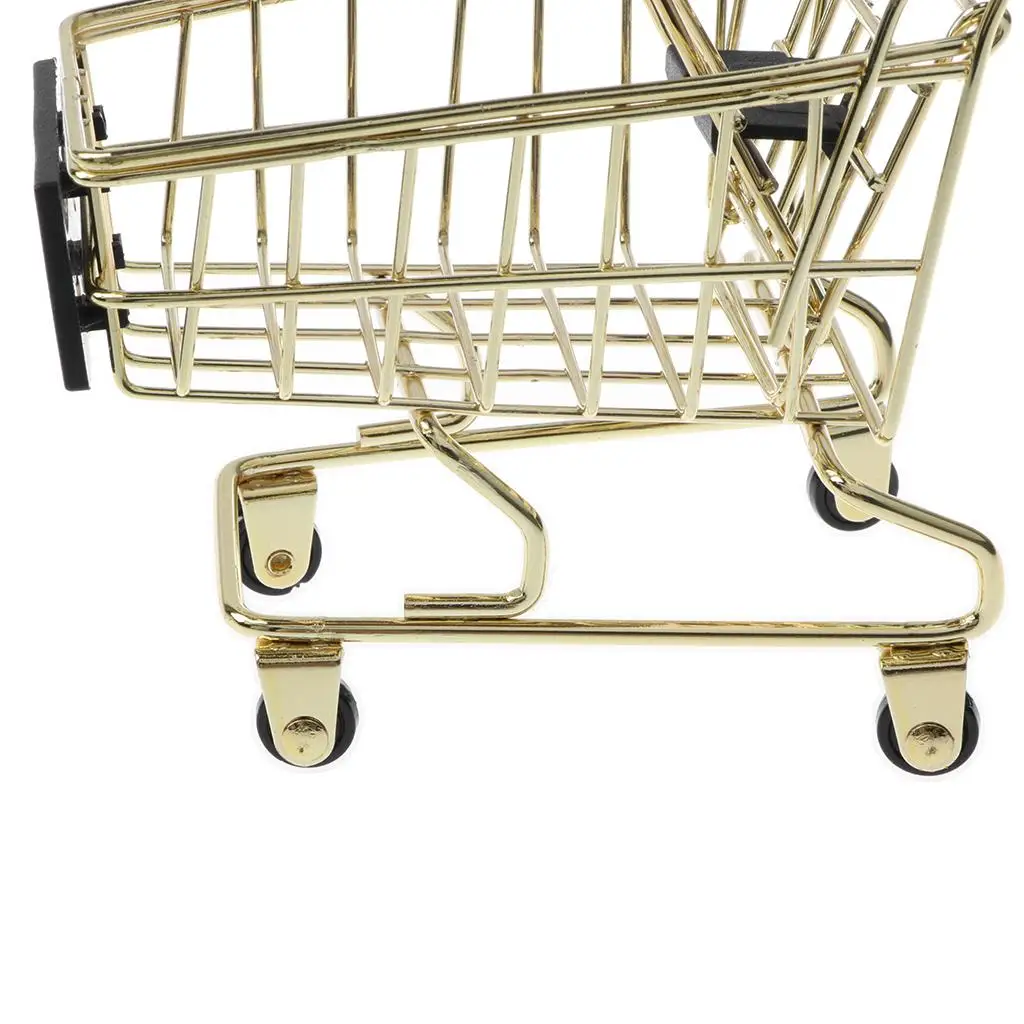 Metal Kids Mini Shopping Cart Compact Trolley Toy Pretend Play Role Play Game for Children Desk Organizer