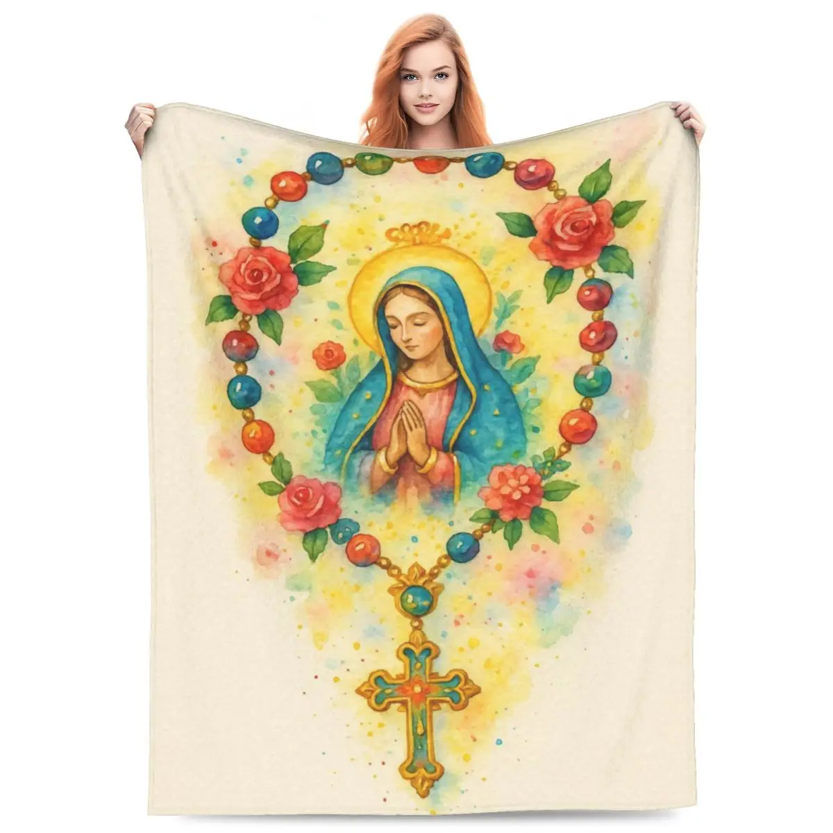 Custom Virgin Mary Blankets Warm Flannel Throw Blanket for Bed Couch Bedspread
