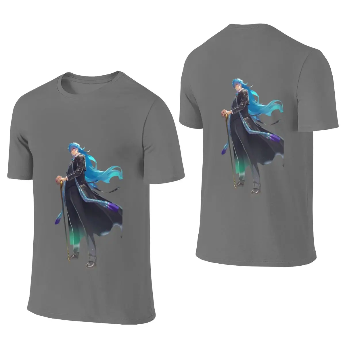 Mystic Blue-Haired Sorcerer Fantasy Anime Character Art Oversize Reversible T-shirt Korean Style Lazy Home Comfort Cotton Tee