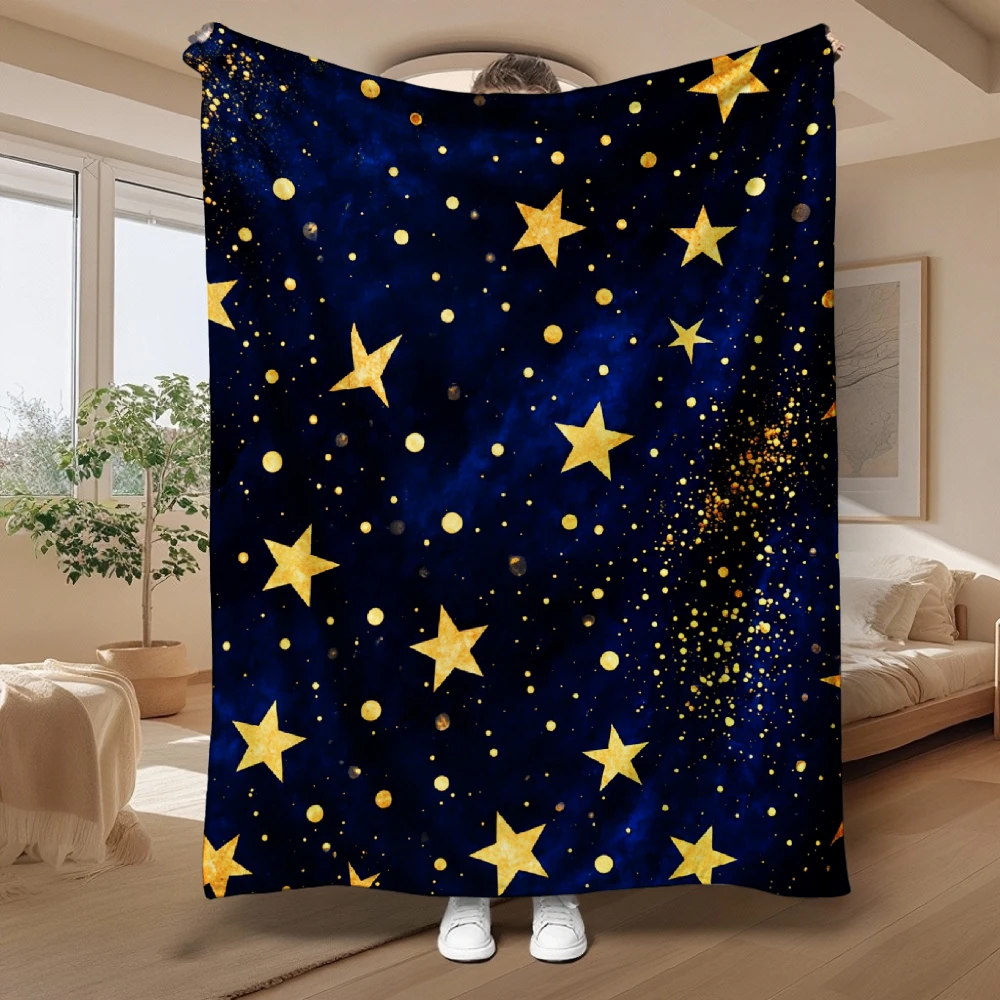 Starry Night Sky, for Dreamers And Home Lovers, Soft Cozy Blanket, Golden Stars on Deep Blue, Multi-Purpose Home Decor Gift, War