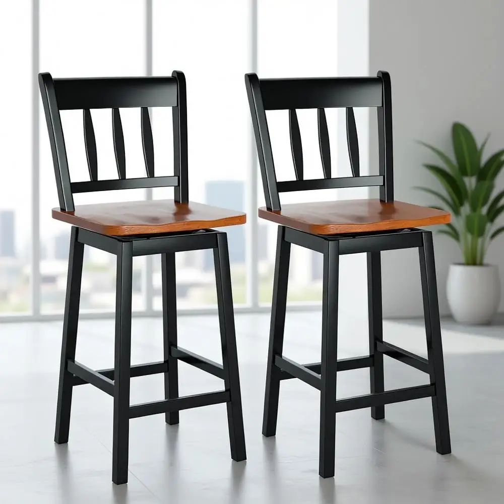 

Набор барных стульев (2 шт.), 24,5-дюймовые барные стулья из массива каучукового дерева с поворотом на 360 градусов ° Вращающиеся барные стулья с регулировкой высоты и подлокотниками, модель B