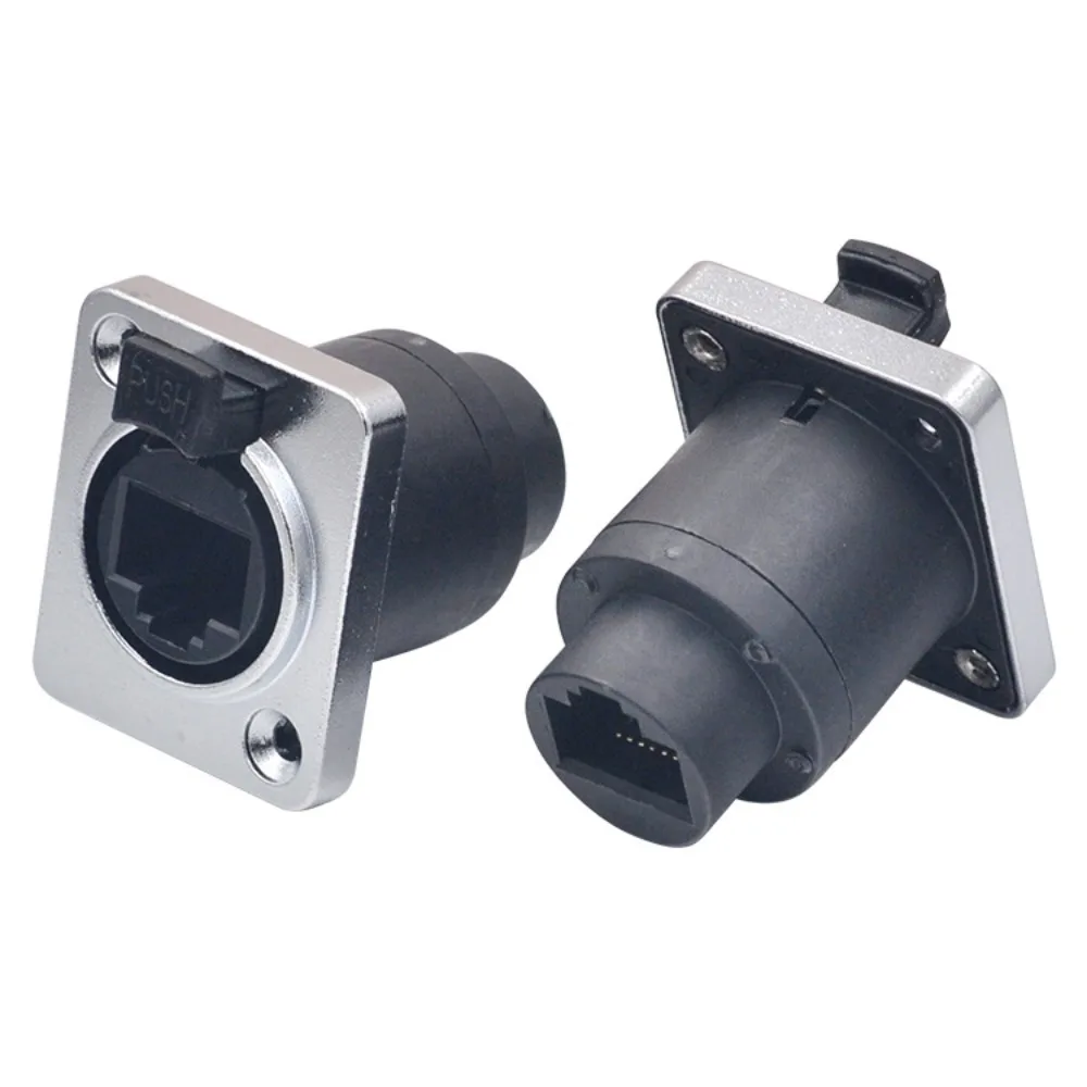 Waterproof RJ45 Network Connector with Rubber Cover D Type Panel Mount Socket Aviation Plug Socket IP65 Network Cable Holder