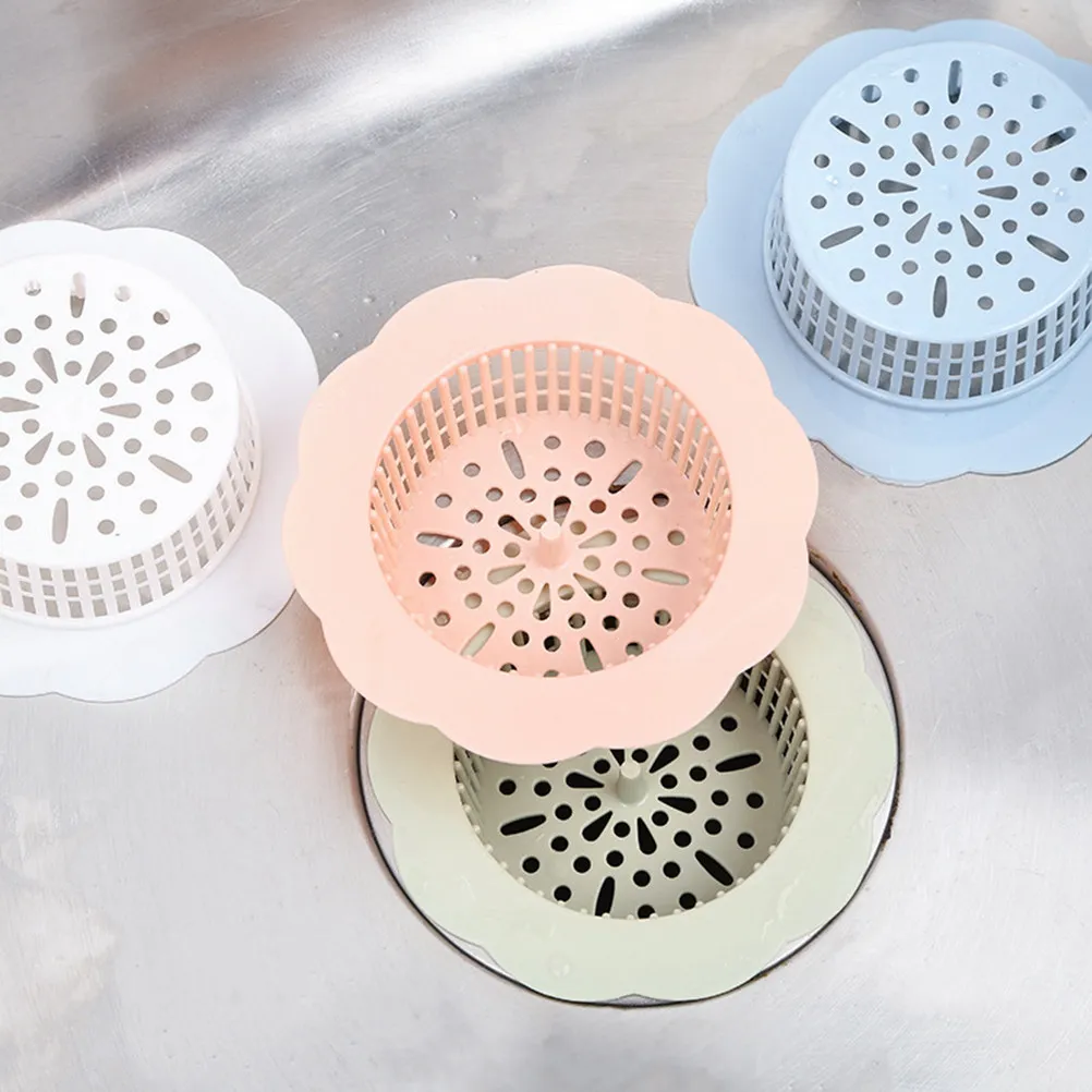 Heavy Duty PP Plastic Sink Strainer Flower Shaped Round Mesh Drain Filter Kitchen Bathroom Universal Drain Strainer No Assembly