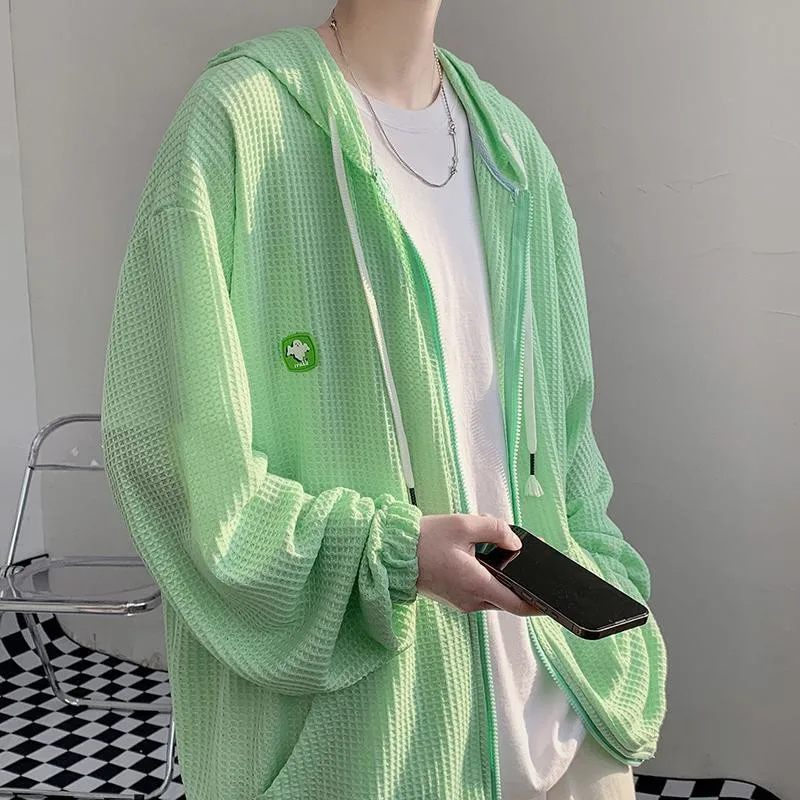 

Повседневная свободная мужская летняя тонкая шелковая солнцезащитная куртка с вырезами, дышащая верхняя одежда, легкое пальто для похудения