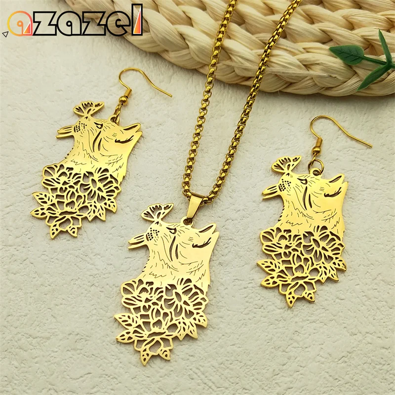 

Hollow Butterfly Flower Cat Kitty Pendant Necklace Earrings for Women Men Stainless Steel Gold Silver Color Animal Jewelry Set