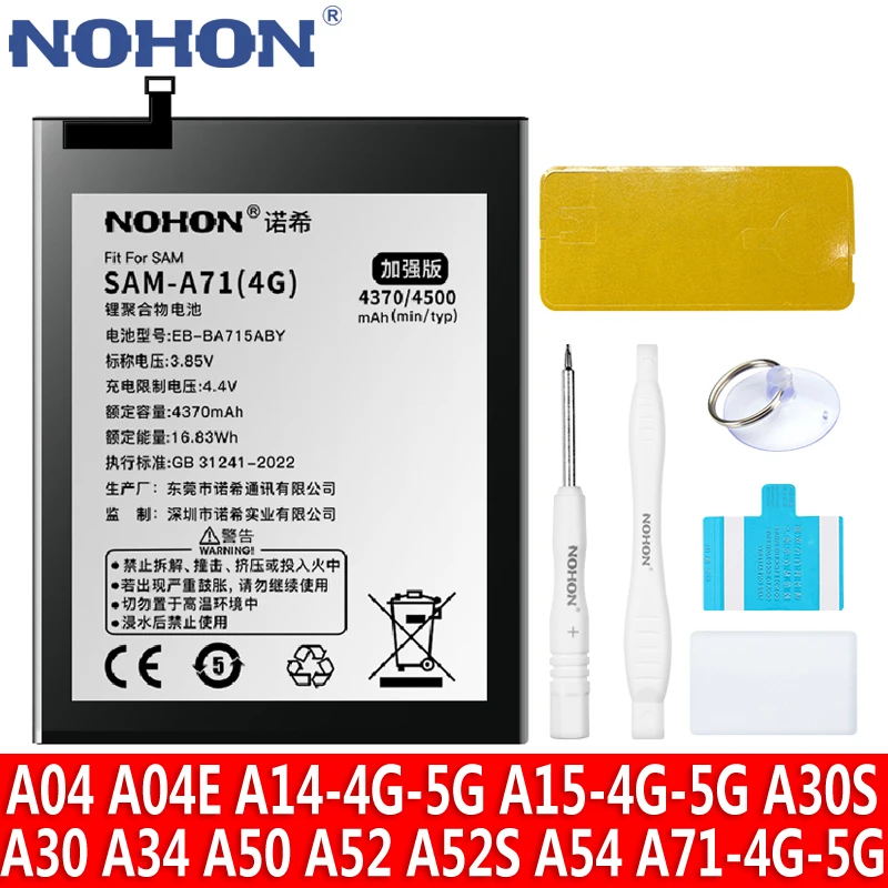 Batería NOHON para Samsung Galaxy A71 4G 5G A15 A14 A54 A52 A52S A50 A34 A30 A30S A04 A04e S10 Lite S20 FE baterías de repuesto