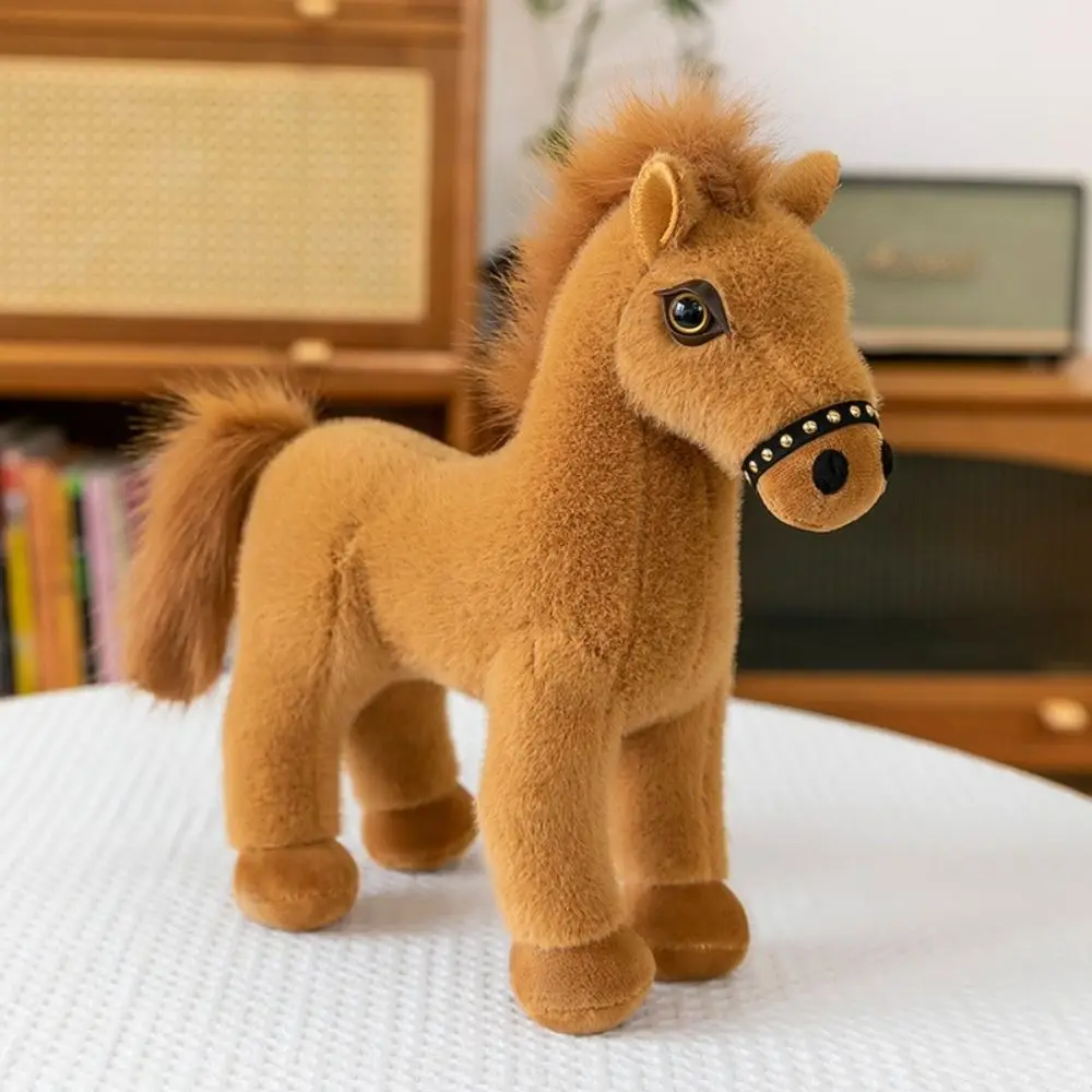 Simulation Standing Foal Saddle Long Mane Pony Fluffy Tail 20/25/30cm Cartoon Horse Stuffed Children