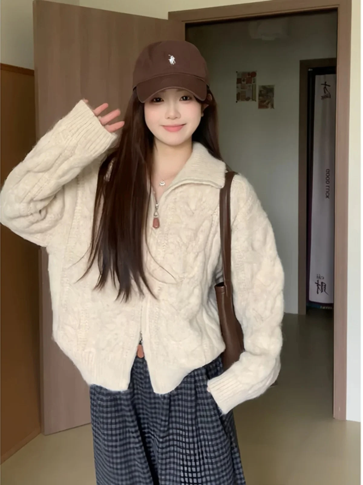 Feminino thiened outono inverno zíper de malha cardigan camisola gola preguiçoso sle outerwear casual confortável solto ajuste