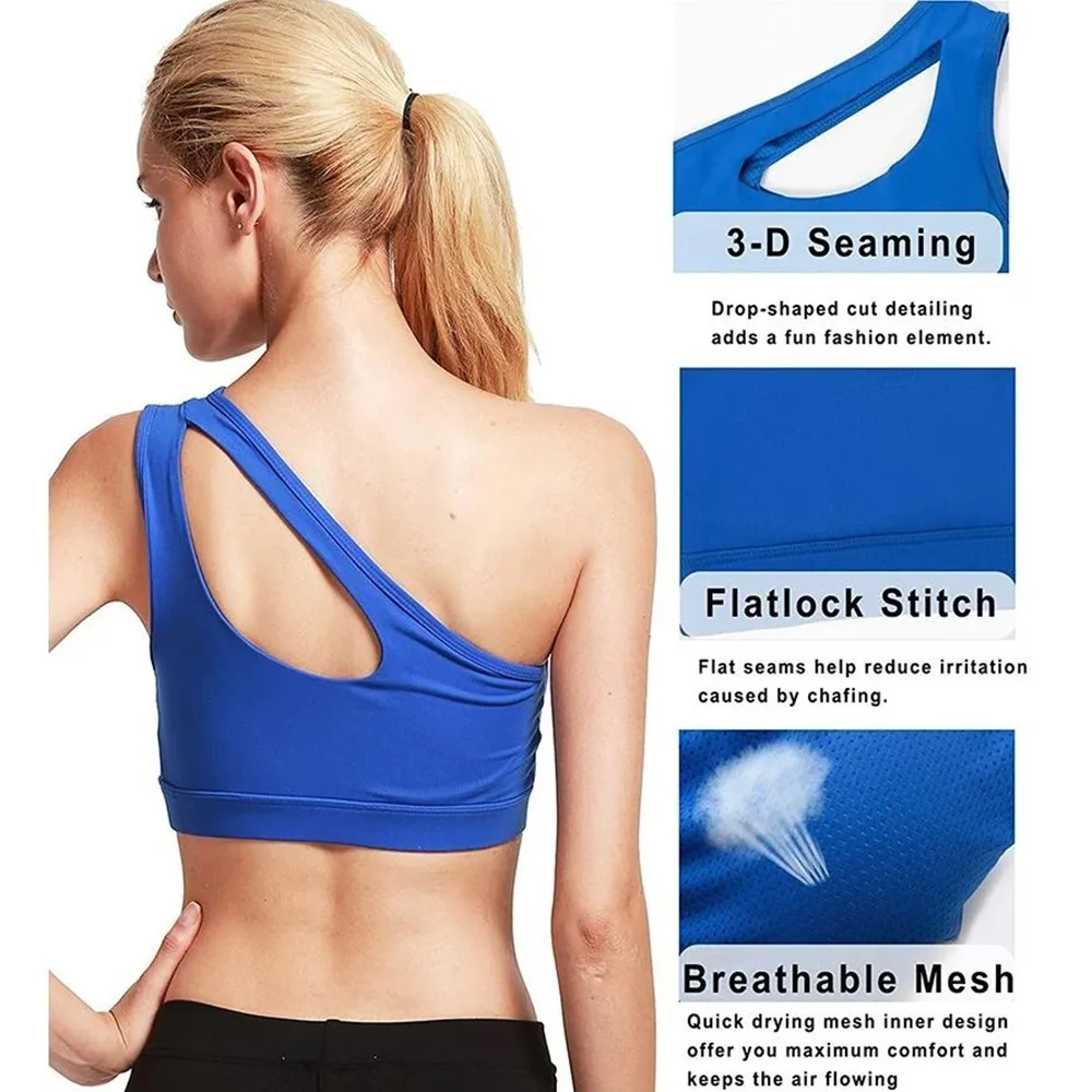 Sexy One Shoulder Yoga Bras Women Sports Top Crop Athletic Vest Push Up Underwear BH Sports Bra Sportswear Wire Free Gym Shirts