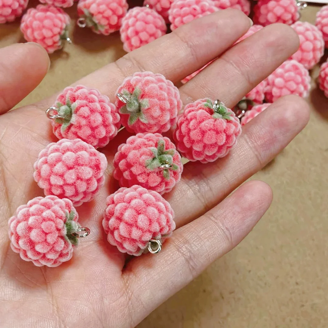 10pcs Flocked Realistic Raspberry Pendant Cute Fruit Charm For Diy Jewelry Earrings Necklaces Keychains Accessories Wholesale