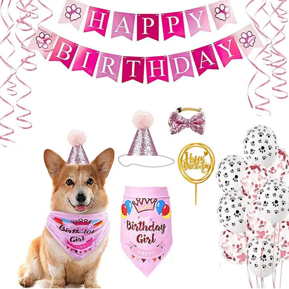 

Creative Pet Birthday Decorations Set Dog Sequins Hat Adjustable Cat Birthday Party Supplies Birthday Banner Soft