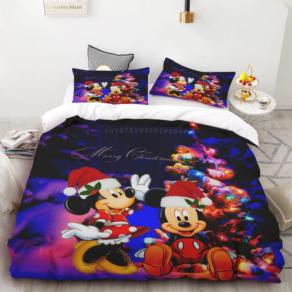 Christmas Mickey Minnie Duvet Cover Merry Christmas Kids Bedding Set Queen King Full Size for Holiday Bedroom Teens Women Gifts