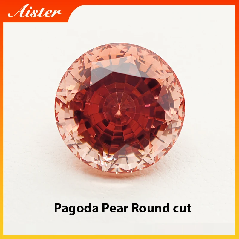Top Pagoda Round Cut Lab-Grown Padparadscha 8.0mm Gemstone Sunset Orange Synthetic Tourmaline Loose Stones with AGL Certificate