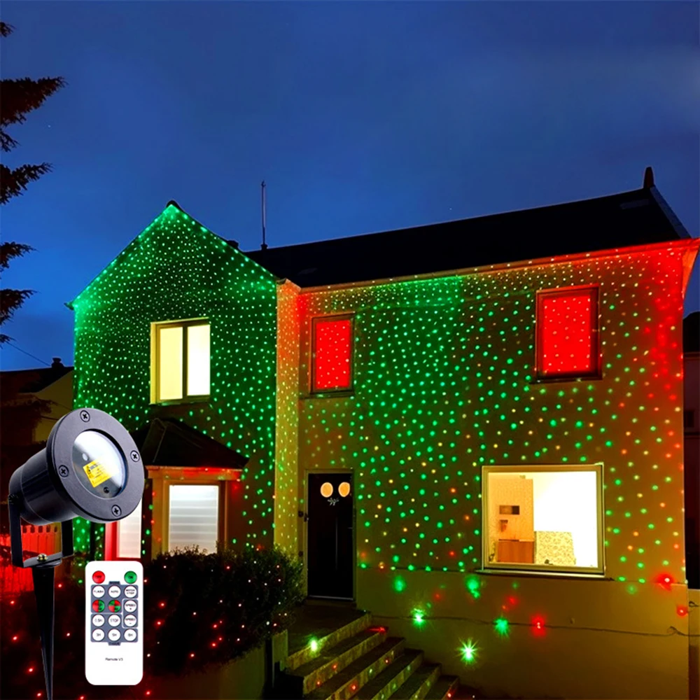 Projetor de luz led vermelho e verde, céu completo estrelado, à prova d'água, decoração de paisagem, festa de natal, efeito de luz de palco, ue/eua/au