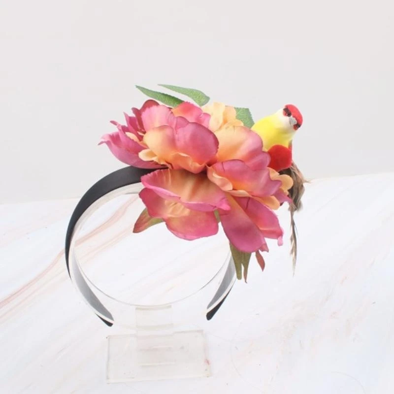 G92D Kids Hair Hoop Rose Theme Eye-catching Hair Hoop Rose with Lovely Bird for Pedlars Floral Headwear